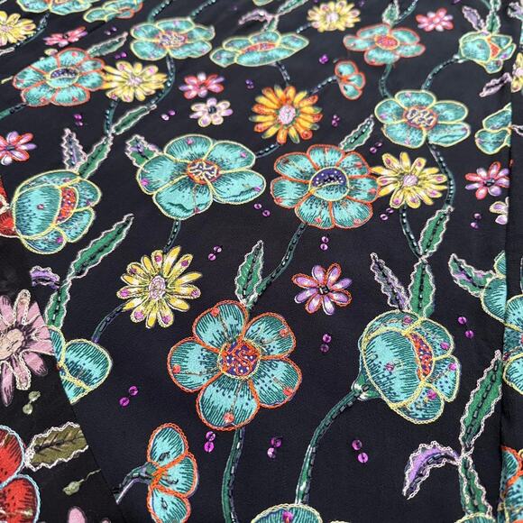 VTG 90s Chicos Black & Multi Floral Embroidered Beaded Boho Fairy Maxi Skirt L - Picture 6 of 8